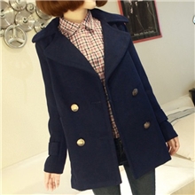 韩版女装2013冬装新款四扣大翻领厚实宽松版女毛呢大衣外套A200