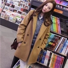韩版女装2013秋冬新款优雅气质纯色毛呢长袖宽松女外套呢大衣A295