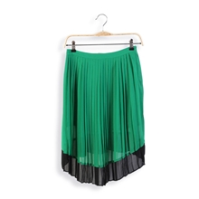 秋水剪标伊人2013秋季新款淑女修身百搭撞色雪纺百褶半身中裙子