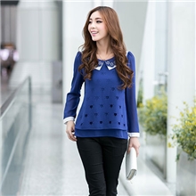 2013秋装新款大码女装胖MM镂空长袖女式雪纺衫秋季新品时尚韩版