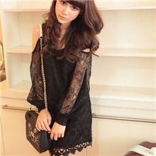 2013秋季新款日系VIVI杂志款精致蕾丝露肩性感长袖连衣裙