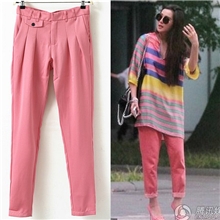 2013女装新款欧美风范范冰冰同款褶皱小脚裤长裤工装裤批发送腰带