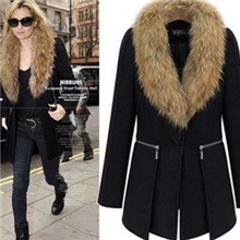 2013秋冬新款中长款毛领大衣欧美大码女装胖mm毛呢子外套