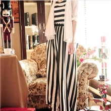 2013夏装欧美复古黑白条纹露背背心连体裤阔腿裤休闲长裤