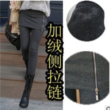 韩国原单品质秋冬加绒加厚九分假两件打底裤拉链包臀打底裙裤