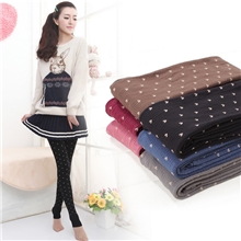 【韩国原单】内加泡泡绒加厚舒适爱心竖纹踩脚袜压力裤打底裤