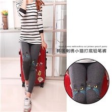 潮原宿风喵星人立体耳朵刺绣猫咪修身打底裤羊毛绒打底裤