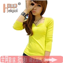 2013女春新款螺纹长袖打底衫花瓣V领T恤长袖t恤修身上衣批发