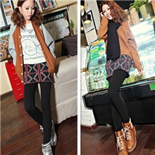 2013冬天加绒加厚新款英伦格子范米字旗假两件包臀裙裤打底裤