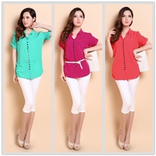 新款韩版女式衬衫夏季宽松中长款V领显瘦衬衫女大码女式衬衣