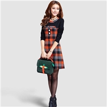 2013秋装新款韩版女装修身显瘦格子连衣裙长袖打底裙子