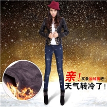 秋冬新款韩版水貂绒加绒加厚女装牛仔中腰长裤显瘦铅笔裤