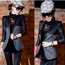 2013秋冬季新款女装毛呢拼皮加厚夹棉修身款西服