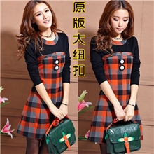 韩版秋装新款长袖连衣裙大码品牌女装纯棉格纹长袖打底女裙