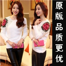 新款韩国东大门套头毛衣女时尚镂空针织衫花朵毛衣批发