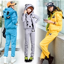092212013韩版卫衣抓绒加厚套装卡通图案卫衣三件套带帽卫衣