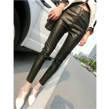 10043秋季2013新款韩版拉链弹力黑色小脚皮裤百搭打底裤铅笔裤