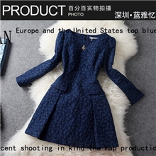 女装2013秋款欧美大牌复古重工提花绣花镶钻长袖修身连衣裙T733