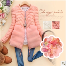 嫚筱-g164韩版2013秋冬新款女装圆领拼欧根纱印花棉袄棉衣K-11