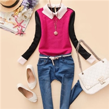 2骊筱-f642韩版2013秋冬新款女装娃娃领加绒打底毛呢衬衫J-24