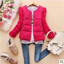 郗媄-g062韩版2013秋冬新款女装圆领仿皮草欧根纱九分袖棉衣K-07