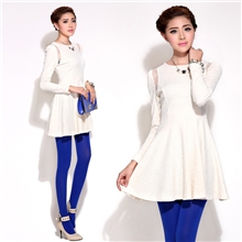 2013秋装新款甜美圆领连衣裙长袖中长款蕾丝拼接连衣裙13845