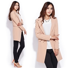 bookmark春装韩版纯色中长款小西装女单扣小西装外套批发