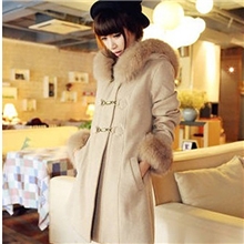 2013新款韩版修身大毛领金属扣毛毛袖毛呢大衣唯美时尚外套