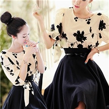 韩国代购2013新款刺绣连衣裙棉麻显瘦修身两件套韩版女装裙子