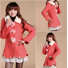 毛呢外套女中长款2013新款秋冬装韩版修身毛领羊绒呢大衣批发