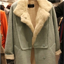 2013韩国代购毛呢大衣冬季外套仿兔毛中长款毛呢大衣外套秋冬