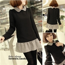 2013秋装韩版娃娃领拼接千鸟格裙摆设计秋冬连衣裙新款女装批发