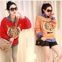秋冬女装小辣椒日系复古宽松休闲LENA秀老虎头图案针织衫打底毛衣