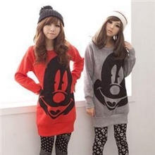 韩版秋冬女款可爱圆领大脸米奇宽松长版卫衣直筒抓绒加厚卫衣