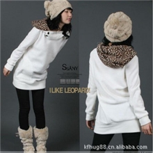 6606#2011韩版长款甜美可爱豹纹帽连帽长袖卫衣
