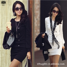 8532#2011韩版秋冬新款女装五粒扣修身长袖连衣裙