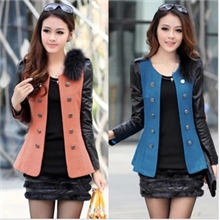 2013秋装新款女装双排扣圆领呢子拼接短外套