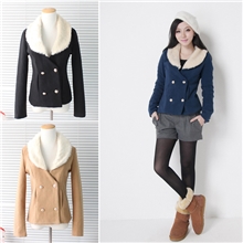 2013秋冬新品女装韩版时尚双排扣修身短款毛领毛呢外套