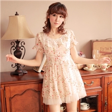49002夏装甜美可爱蕾丝荷叶领碎花雪纺连衣裙现货特价