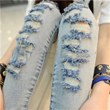 2013新款浅色破洞修身显瘦潮牛仔铅笔裤小脚裤9分裤牛仔裤