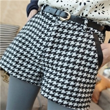 (厚呢好质量)今年最热的千鸟格干练简约的拼皮呢短裤