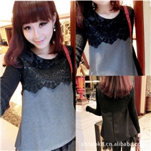 厂家直销新款时尚连衣裙甜美蕾丝毛呢时尚网纱蓬蓬宽松裙