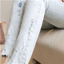 实拍新款浅色磨破修身显瘦韩版潮牛仔铅笔裤小脚裤9分牛仔裤