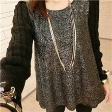 厂家批发新款女式连衣裙韩版时尚宽松毛线袖连衣裙~金银2色