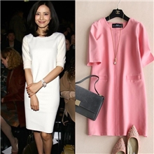 13夏秋冬新款明星高圆圆孙丽同款中袖修身连衣裙罗马针织短裙女