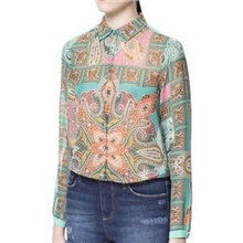 2013欧美夏季新款印花围巾短衫翻领长袖女式衬衫衬衣女