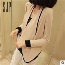 一件代发欧美百搭长袖垫肩宽松短款短外套撞色小外搭