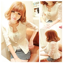DK1688#甜美蕾丝勾花小西装外套女修身日系短款小西服外套