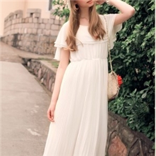 2013夏季波西米亚田园显瘦韩版荷叶领雪纺连衣裙纯色长裙沙滩裙