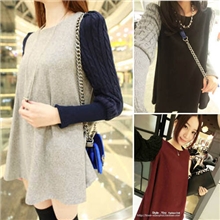 毛呢针织拼接大码显瘦休闲淑女连衣裙2013韩版长袖连衣裙L038